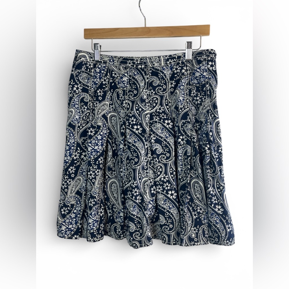 Tommy Hilfiger Coastal Paisley Cotton Skirt Size 10 Blue White Preppy A-Line